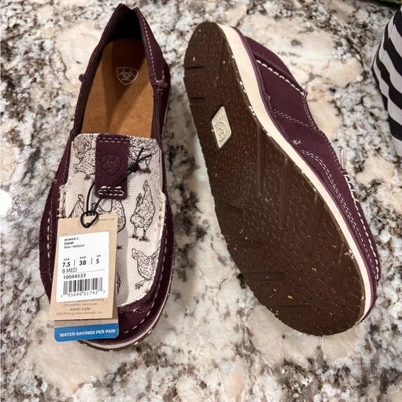 Ariat Burgundy & Cream Chicken-Print Slip-Ons - Picture 2 of 4